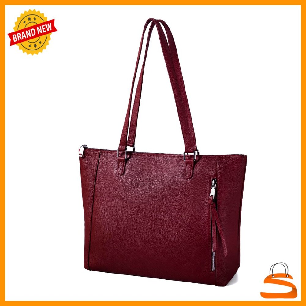 Large Genuine Leather Tote Bag With Laptop Sleeve For Work